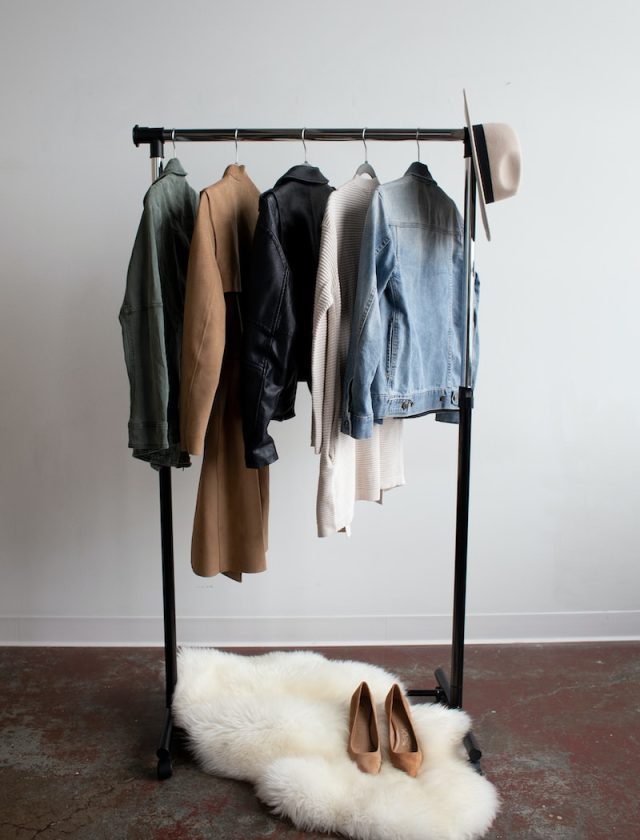 five jackets on clothes rack